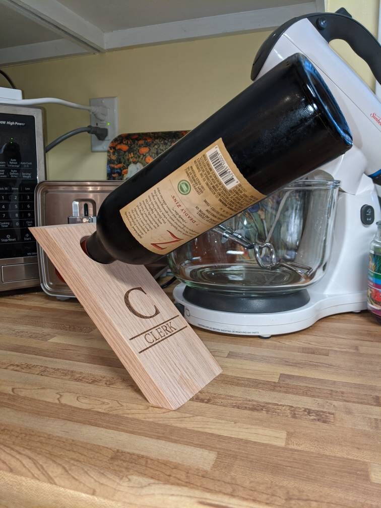 Floating Wine Bottle Holder, Personalized Balancing Wooden excellent kitchen or house warming gift