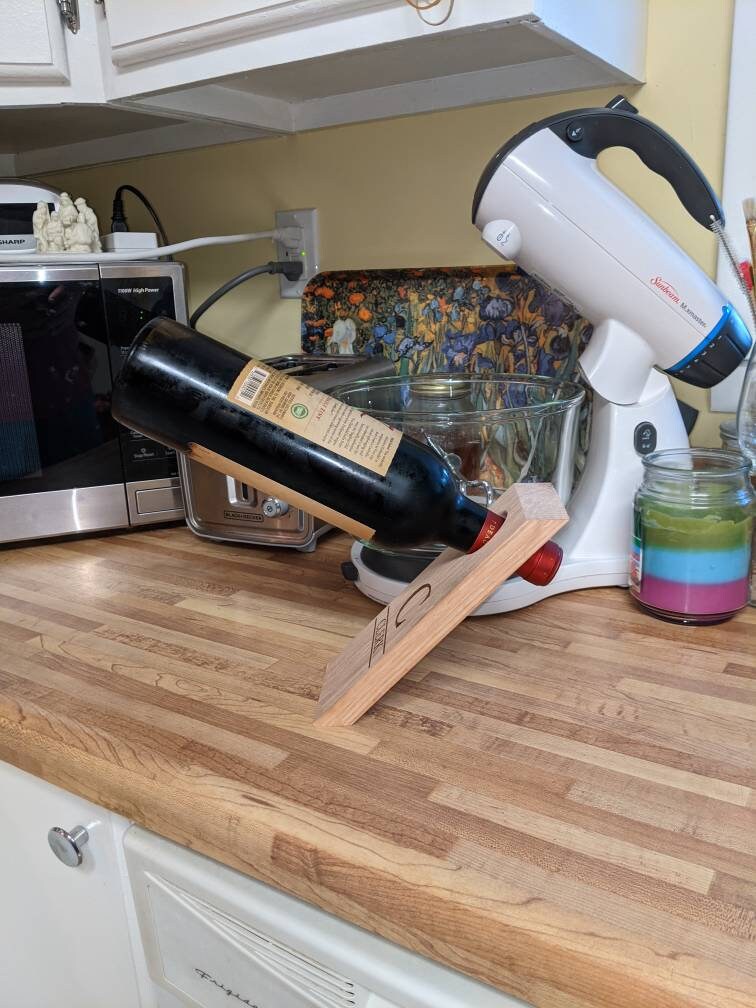 Floating Wine Bottle Holder, Personalized Balancing Wooden excellent kitchen or house warming gift