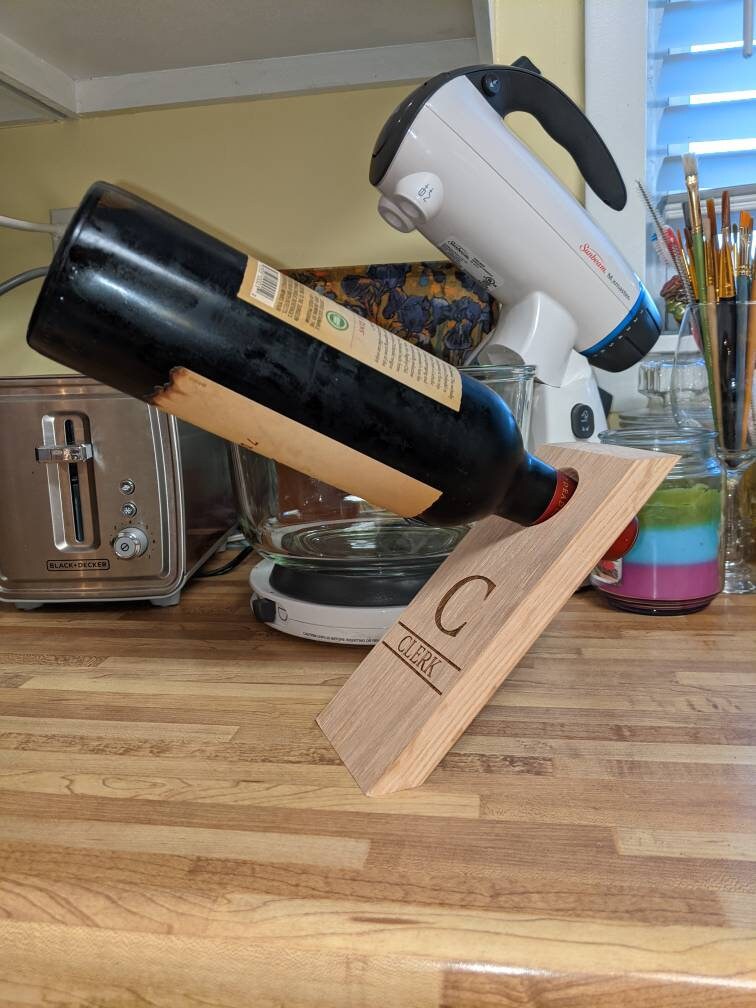 Floating Wine Bottle Holder, Personalized Balancing Wooden excellent kitchen or house warming gift
