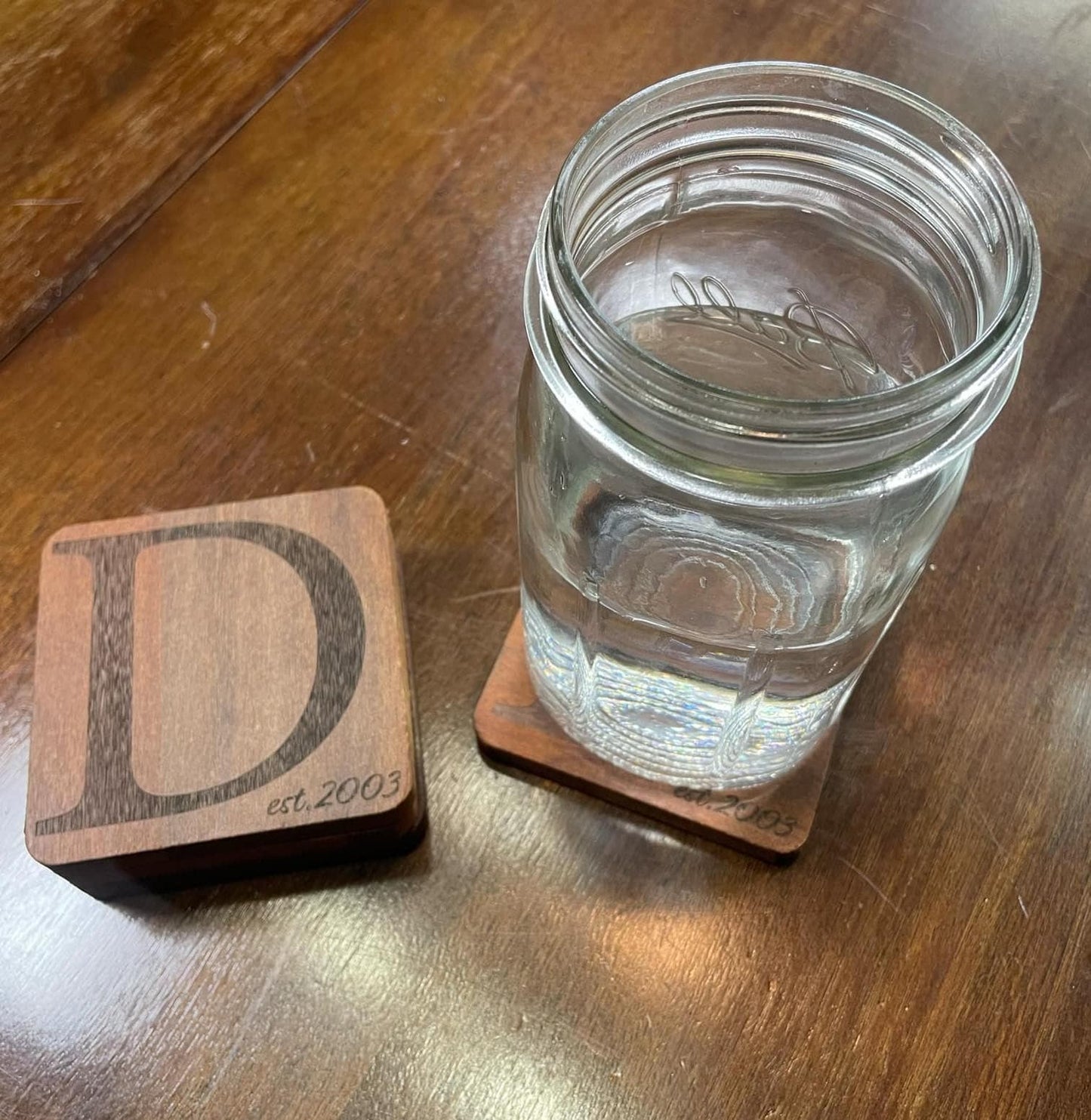 Personalized Engraved Acacia Wood Coasters - Custom Name, Monogram, and Logo - Unique Wedding, Housewarming, or Gift Idea - Set of 4