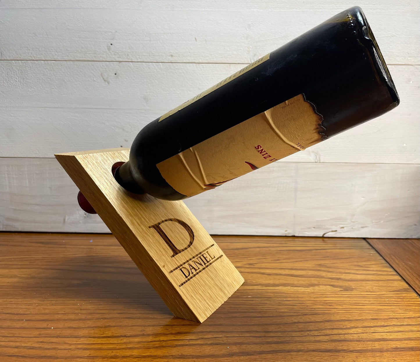 Floating Wine Bottle Holder, Personalized Balancing Wooden excellent kitchen or house warming gift