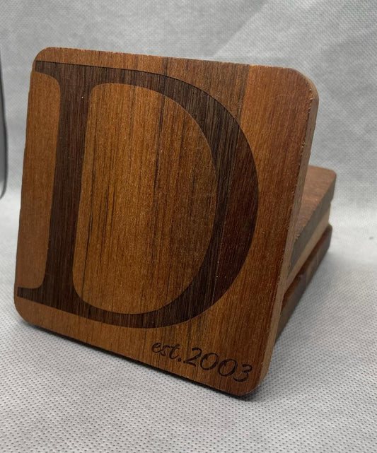 Personalized Engraved Acacia Wood Coasters - Custom Name, Monogram, and Logo - Unique Wedding, Housewarming, or Gift Idea - Set of 4