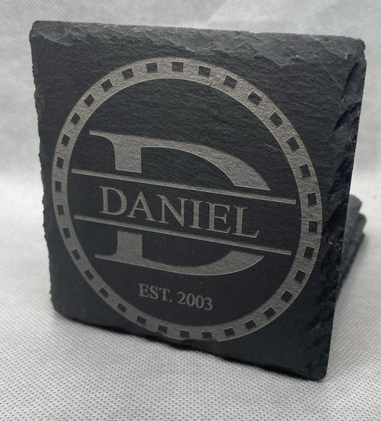 Personalized Engraved Slate Coasters - Custom Name, Monogram - Unique Gift for Weddings, Housewarmings, and Special Occasions - Set of 4